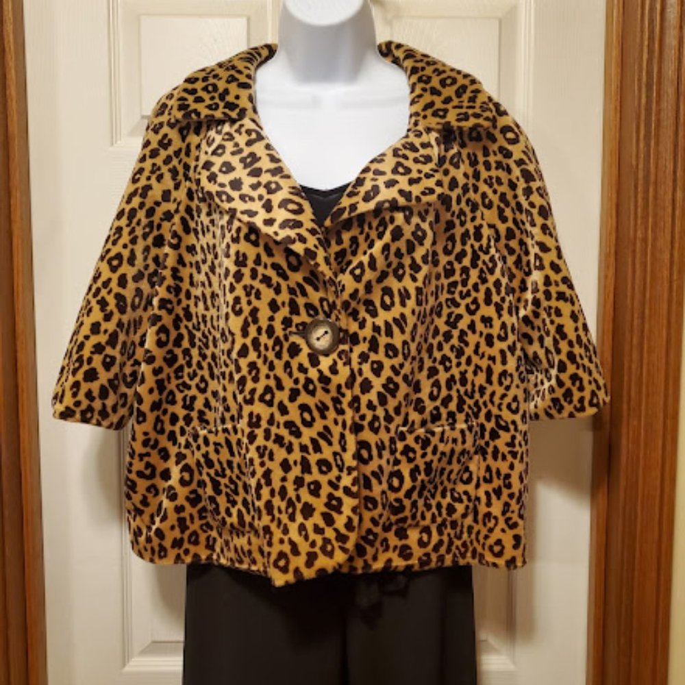Leopard 3/4 sleeve swing blazer